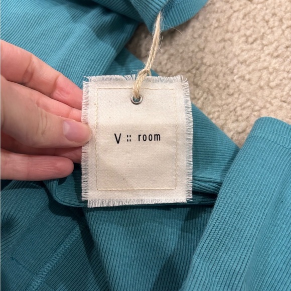 V::room • Women’s Cashmere/Cotton Ribbed Short Sleeve Crew in Peacock Teal NEW M - Picture 5 of 6